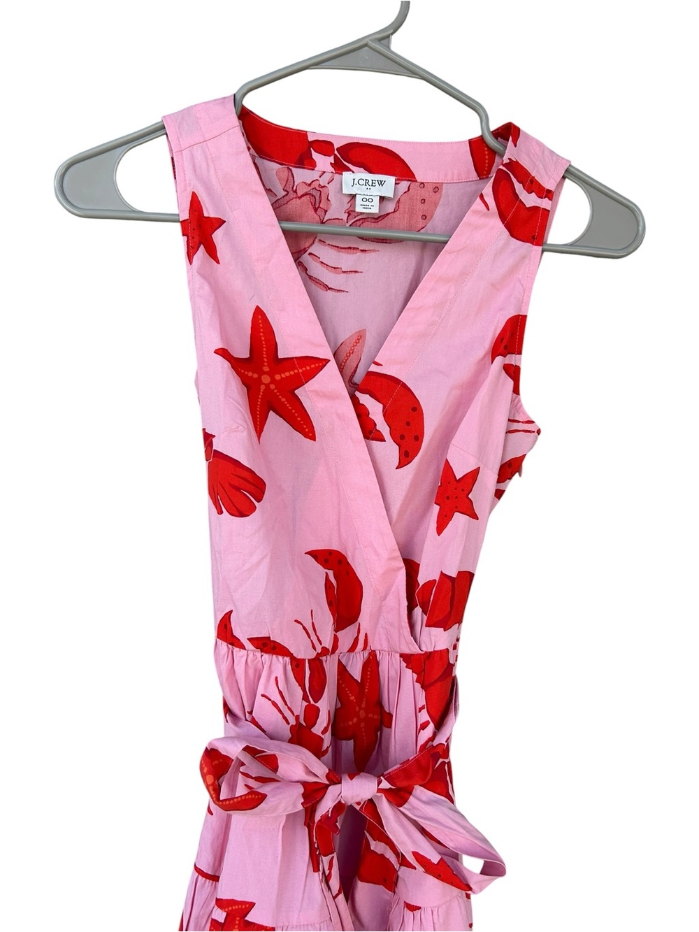 J. Crew Sleeveless Pink Lobster Print Tie-Waist Dress - Size 00 - Tie Waist - Picture 8 of 12